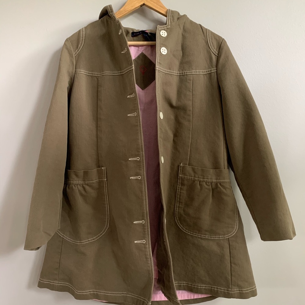 Army green corduroy lightweight pea coat